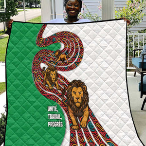 Burundi Lion Tribal Pattern Quilt - National Motto Unité Travail Progrès