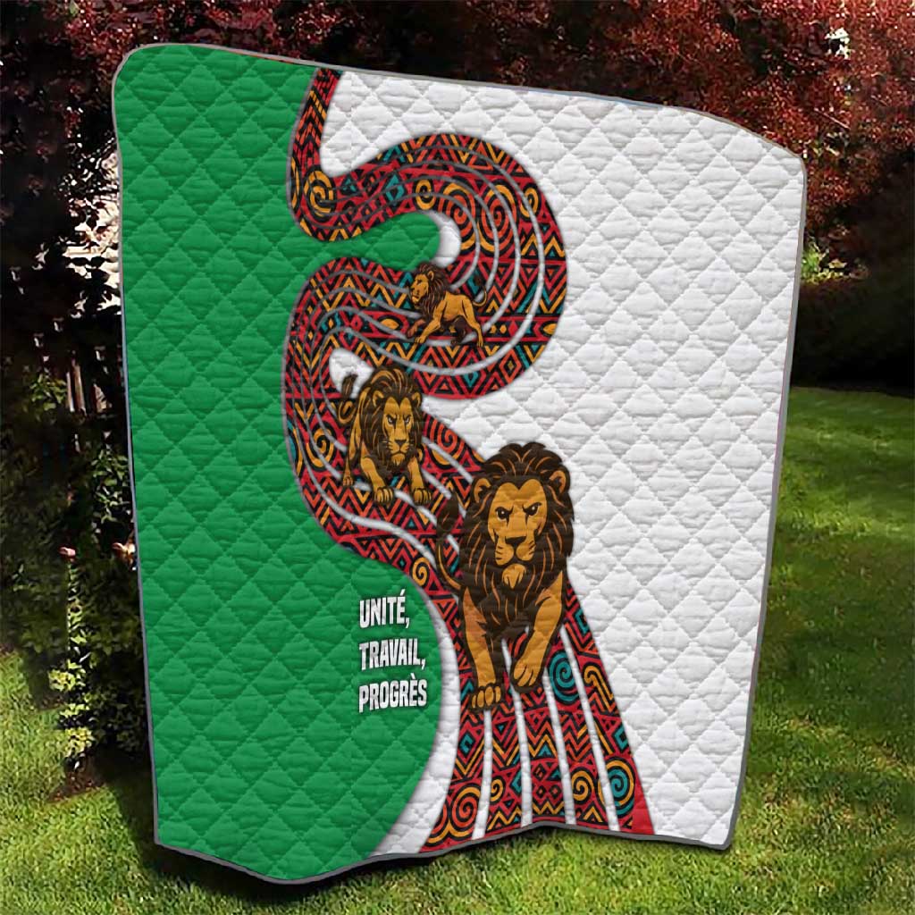 Burundi Lion Tribal Pattern Quilt - National Motto Unité Travail Progrès
