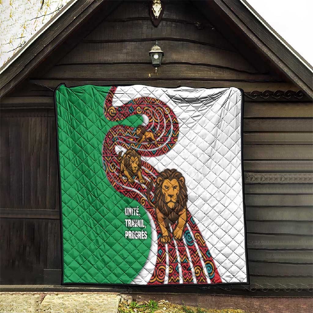 Burundi Lion Tribal Pattern Quilt - National Motto Unité Travail Progrès