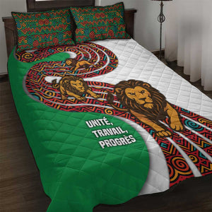 Burundi Lion Tribal Pattern Quilt Bed Set - National Motto Unité Travail Progrès