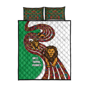 Burundi Lion Tribal Pattern Quilt Bed Set - National Motto Unité Travail Progrès