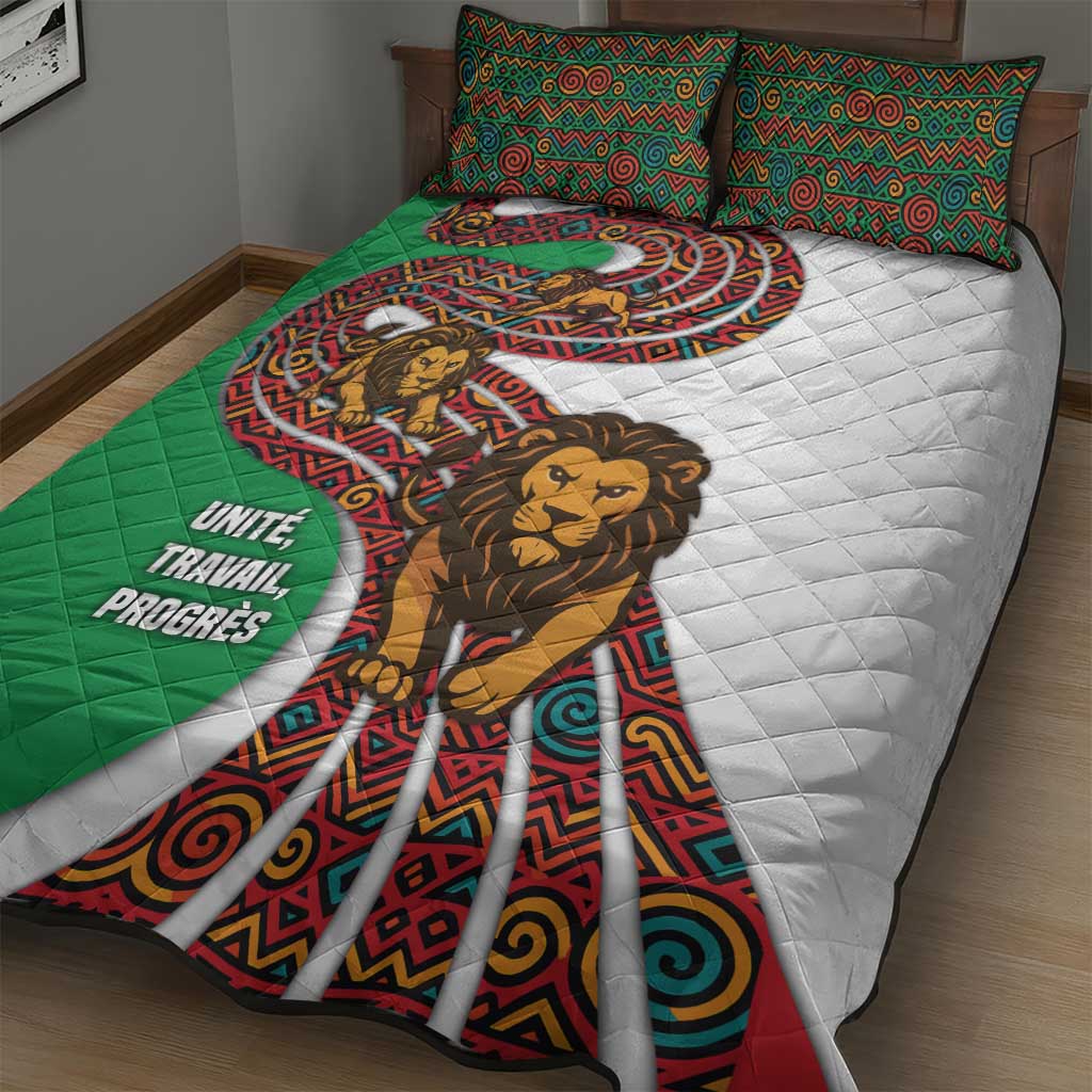 Burundi Lion Tribal Pattern Quilt Bed Set - National Motto Unité Travail Progrès