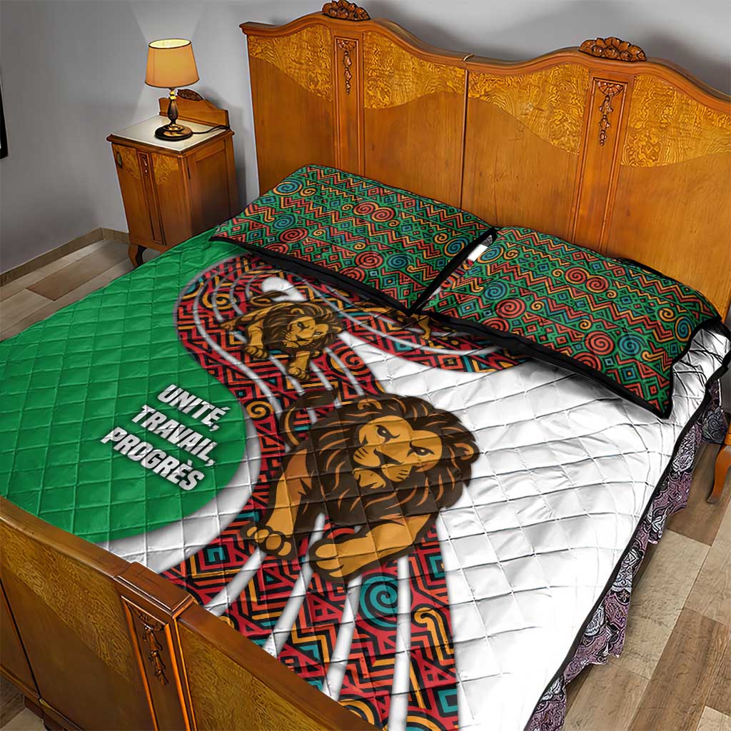 Burundi Lion Tribal Pattern Quilt Bed Set - National Motto Unité Travail Progrès