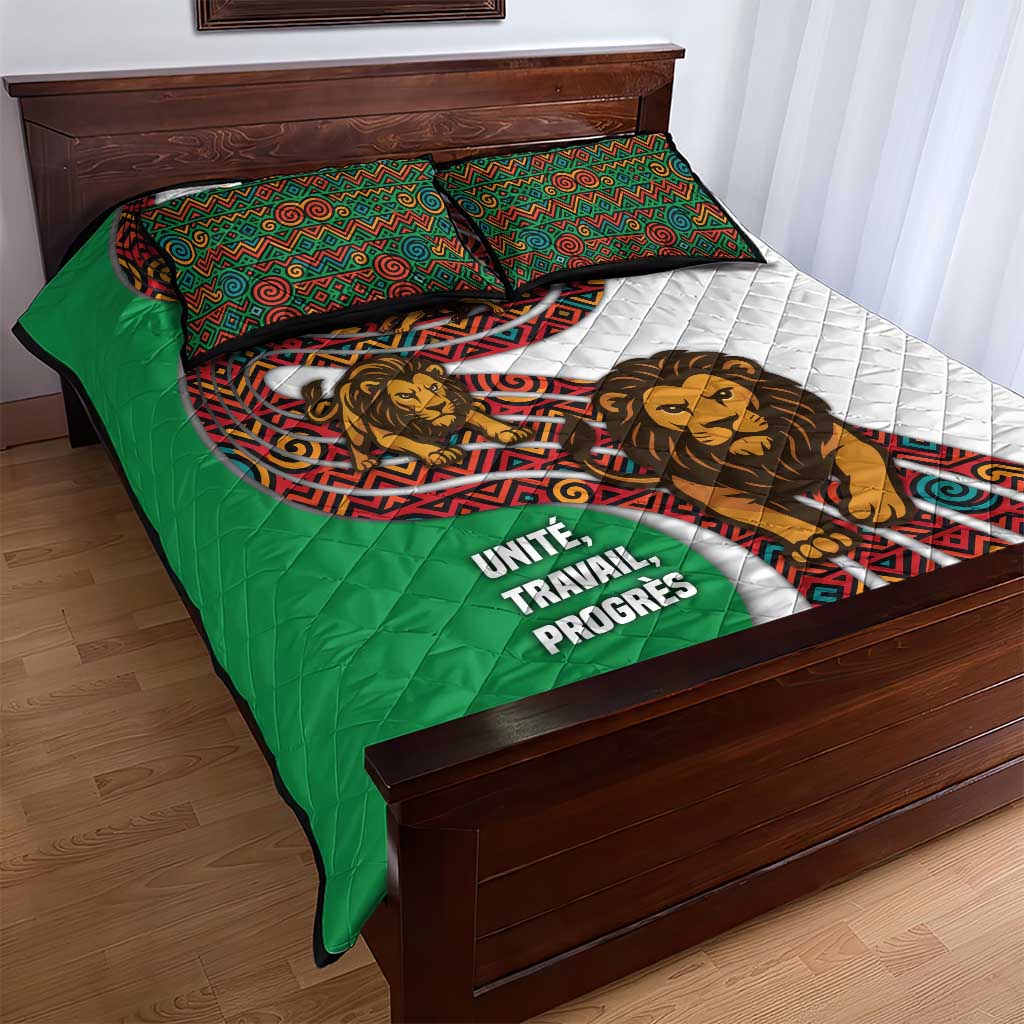 Burundi Lion Tribal Pattern Quilt Bed Set - National Motto Unité Travail Progrès