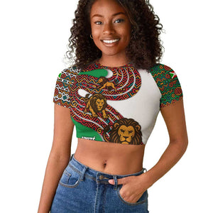 Burundi Lion Tribal Pattern Raglan Cropped T shirt - National Motto Unité Travail Progrès