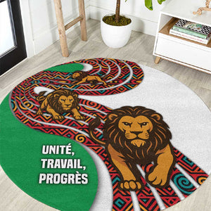 Burundi Lion Tribal Pattern Round Carpet - National Motto Unité Travail Progrès