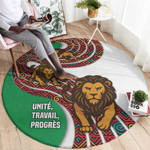 Burundi Lion Tribal Pattern Round Carpet - National Motto Unité Travail Progrès