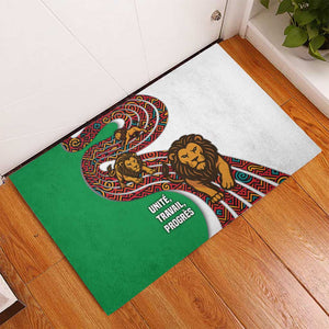 Burundi Lion Tribal Pattern Rubber Doormat - National Motto Unité Travail Progrès