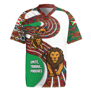 Burundi Lion Tribal Pattern Rugby Jersey - National Motto Unité Travail Progrès
