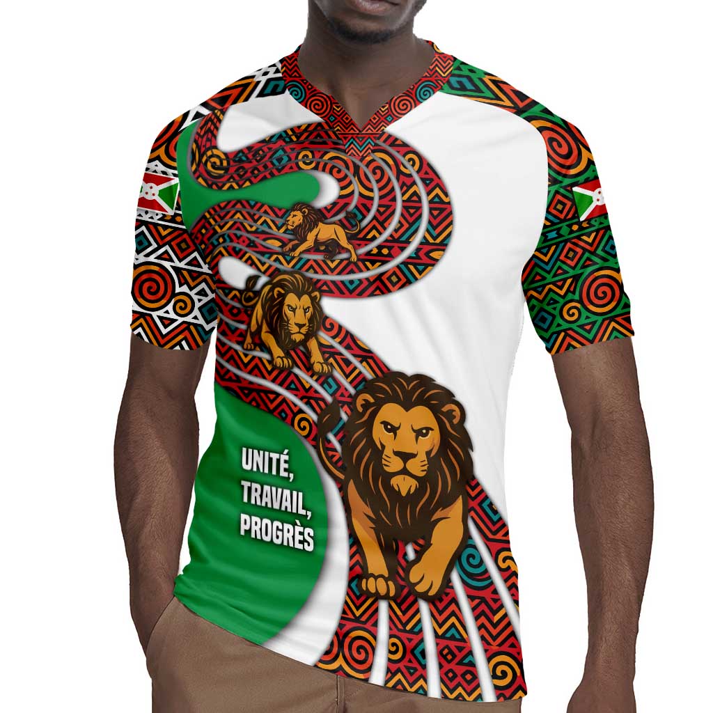 Burundi Lion Tribal Pattern Rugby Jersey - National Motto Unité Travail Progrès