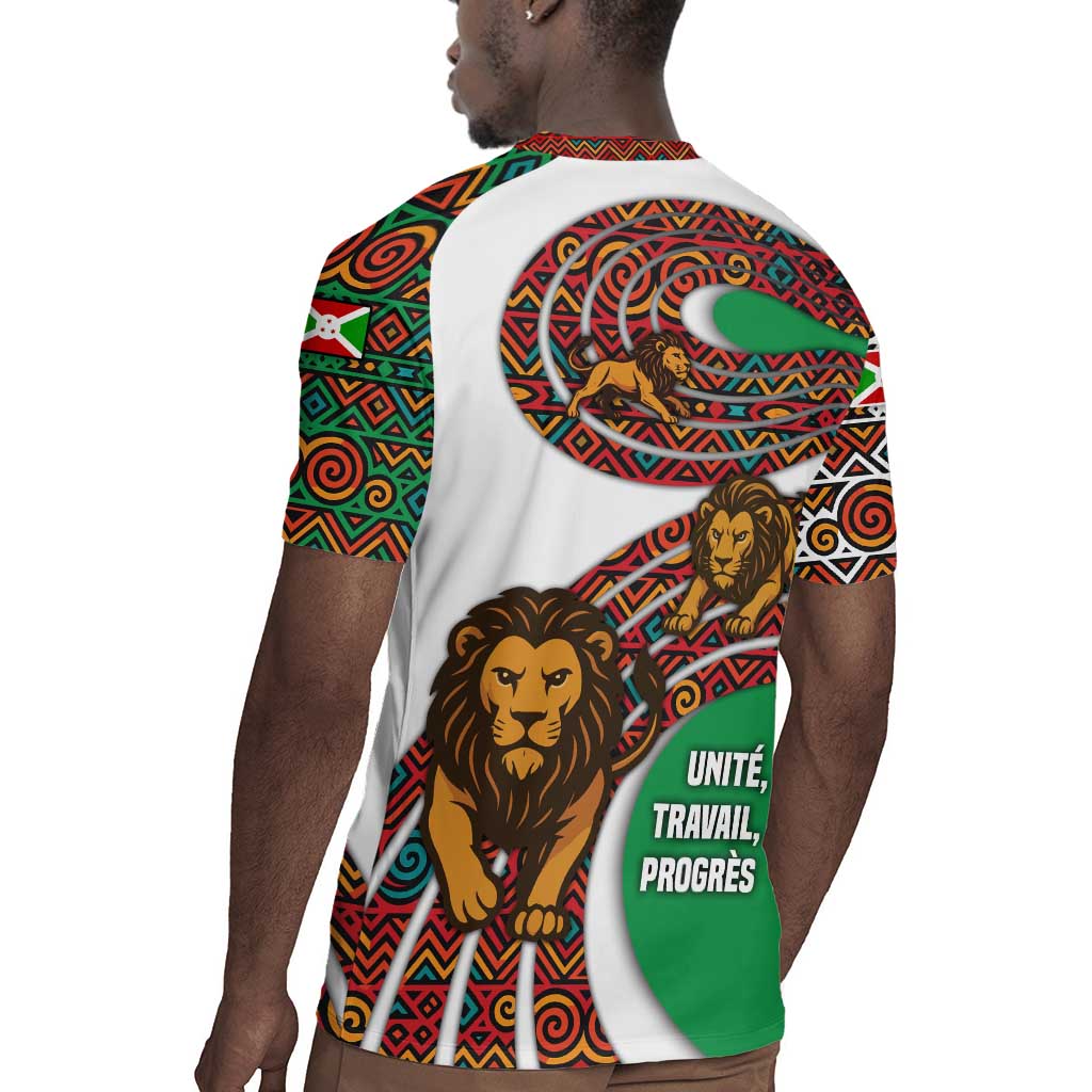 Burundi Lion Tribal Pattern Rugby Jersey - National Motto Unité Travail Progrès