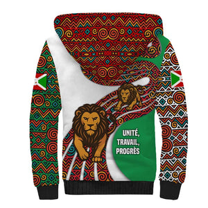 Burundi Lion Tribal Pattern Sherpa Hoodie - National Motto Unité Travail Progrès
