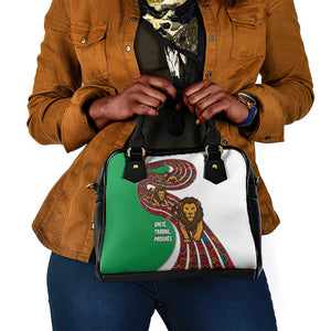 Burundi Lion Tribal Pattern Shoulder Handbag - National Motto Unité Travail Progrès