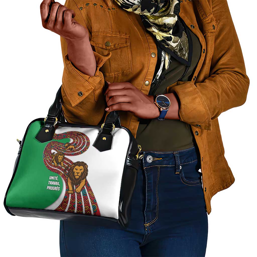 Burundi Lion Tribal Pattern Shoulder Handbag - National Motto Unité Travail Progrès