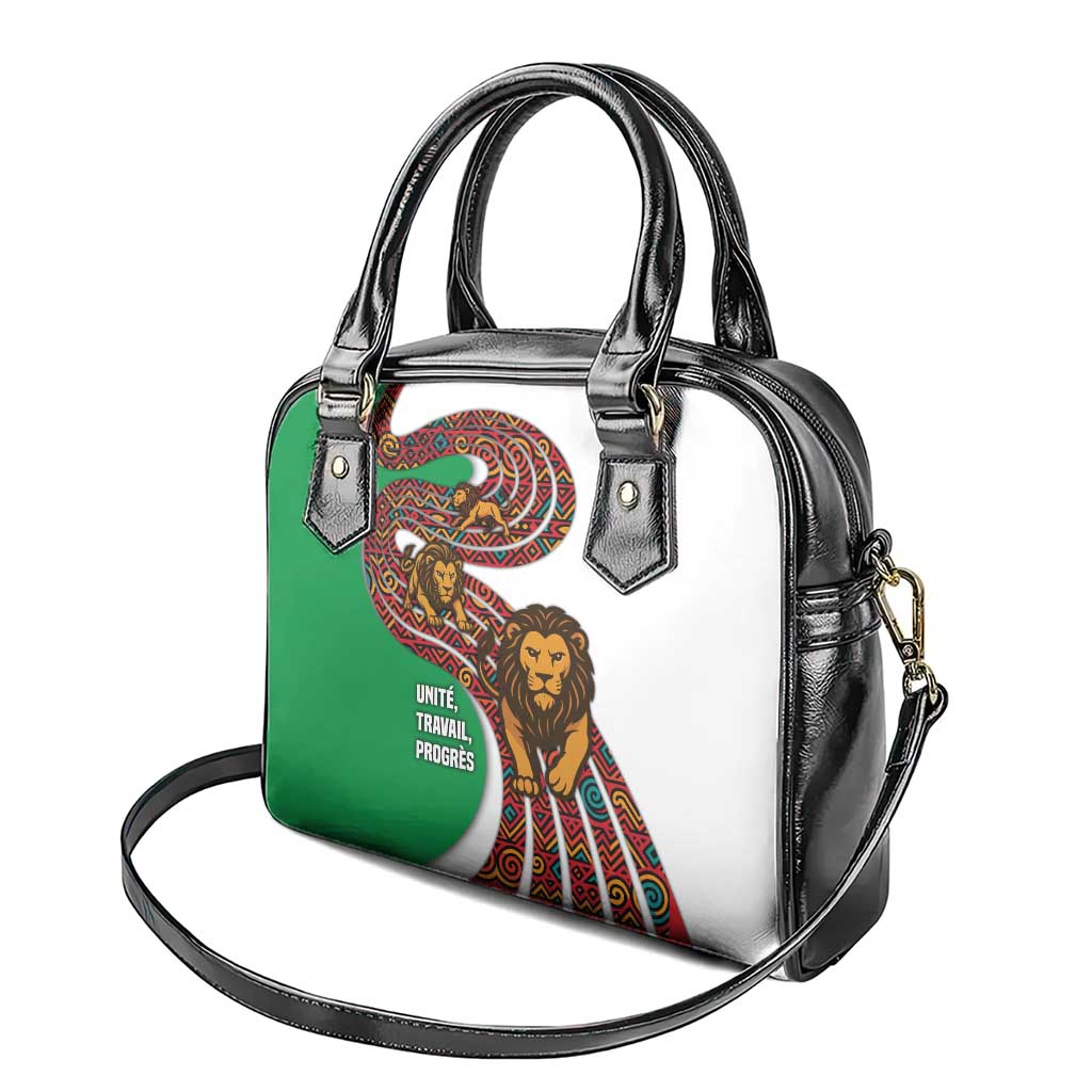 Burundi Lion Tribal Pattern Shoulder Handbag - National Motto Unité Travail Progrès