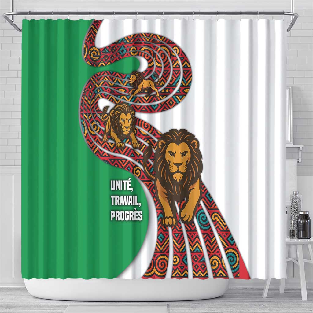 Burundi Lion Tribal Pattern Shower Curtain - National Motto Unité Travail Progrès