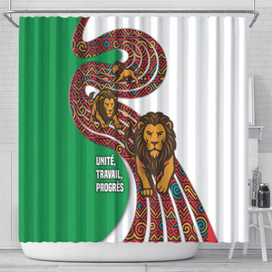 Burundi Lion Tribal Pattern Shower Curtain - National Motto Unité Travail Progrès