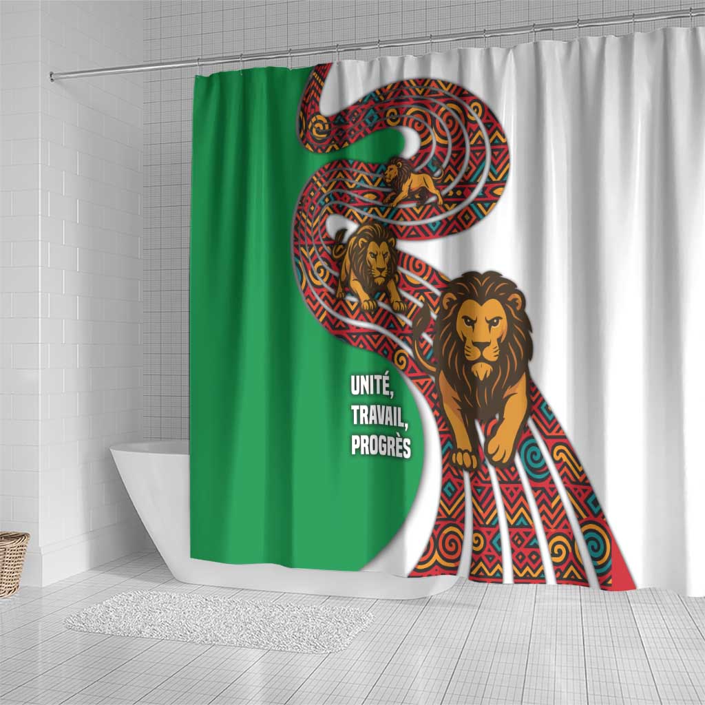 Burundi Lion Tribal Pattern Shower Curtain - National Motto Unité Travail Progrès