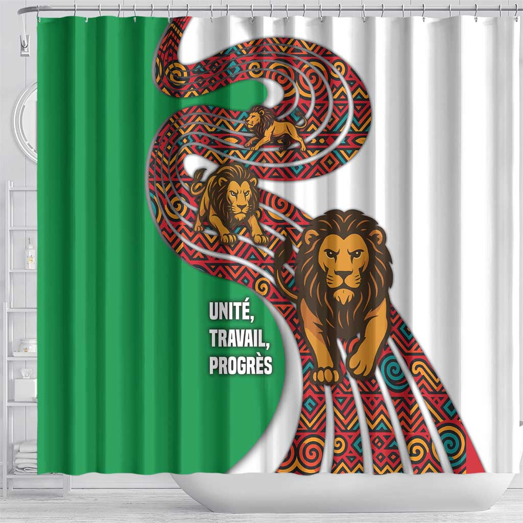 Burundi Lion Tribal Pattern Shower Curtain - National Motto Unité Travail Progrès