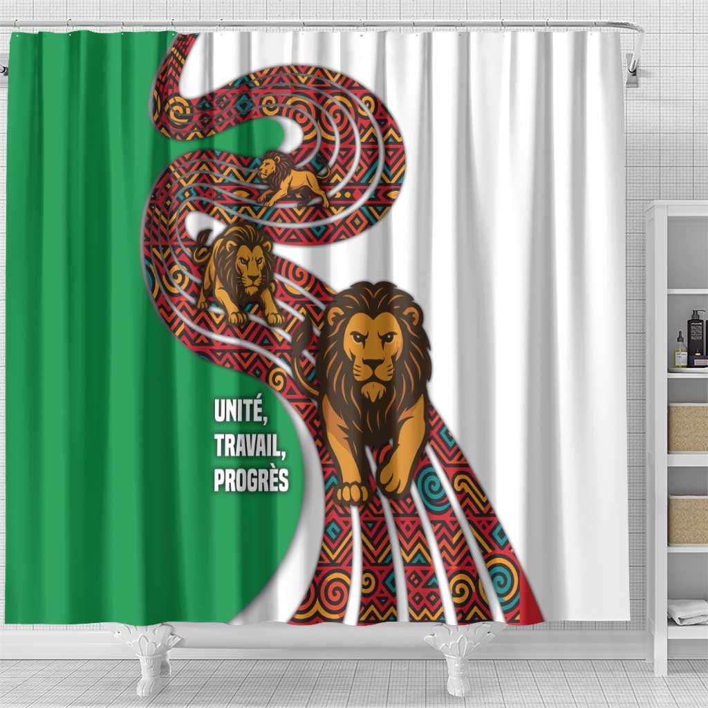 Burundi Lion Tribal Pattern Shower Curtain - National Motto Unité Travail Progrès