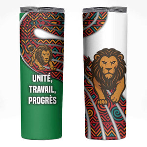 Burundi Lion Tribal Pattern Skinny Tumbler - National Motto Unité Travail Progrès