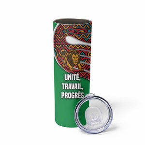 Burundi Lion Tribal Pattern Skinny Tumbler - National Motto Unité Travail Progrès