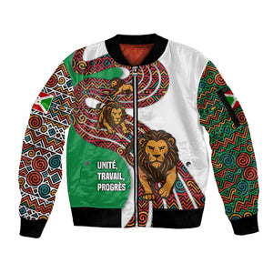 Burundi Lion Tribal Pattern Sleeve Zip Bomber Jacket - National Motto Unité Travail Progrès