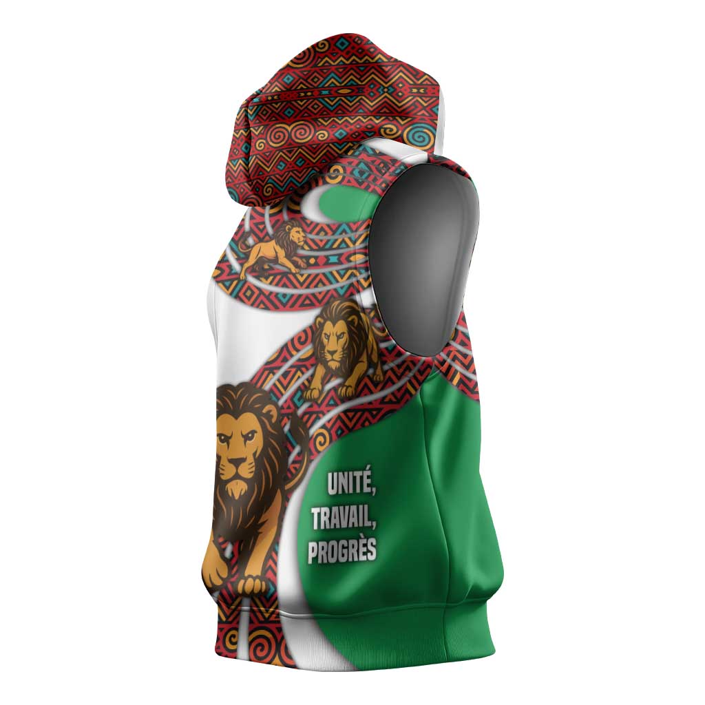 Burundi Lion Tribal Pattern Sleeveless Hoodie - National Motto Unité Travail Progrès - African Pride