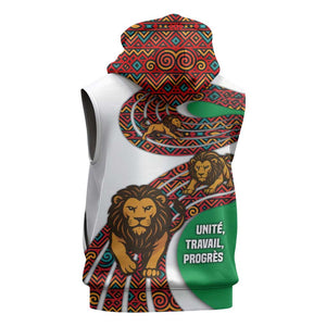 Burundi Lion Tribal Pattern Sleeveless Zip Hoodie - National Motto Unité Travail Progrès - African Pride