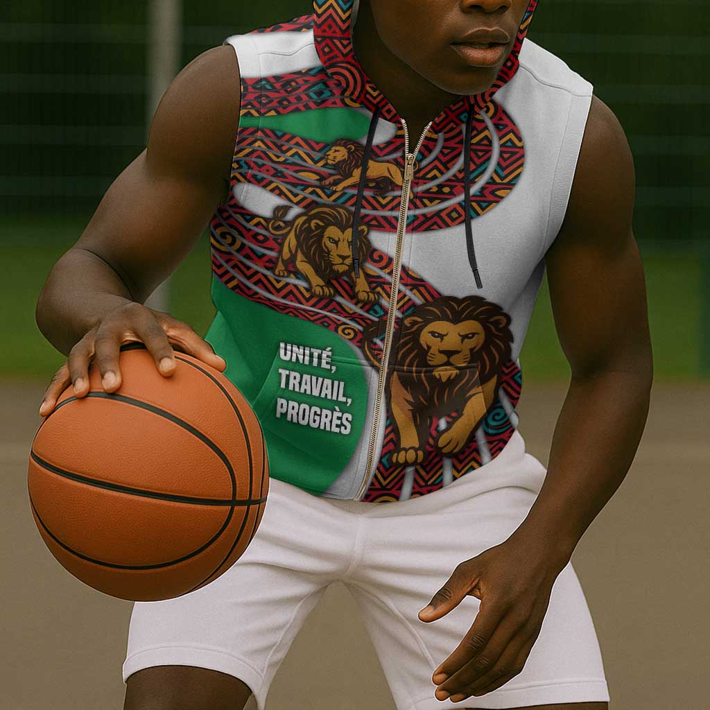 Burundi Lion Tribal Pattern Sleeveless Zip Hoodie - National Motto Unité Travail Progrès - African Pride