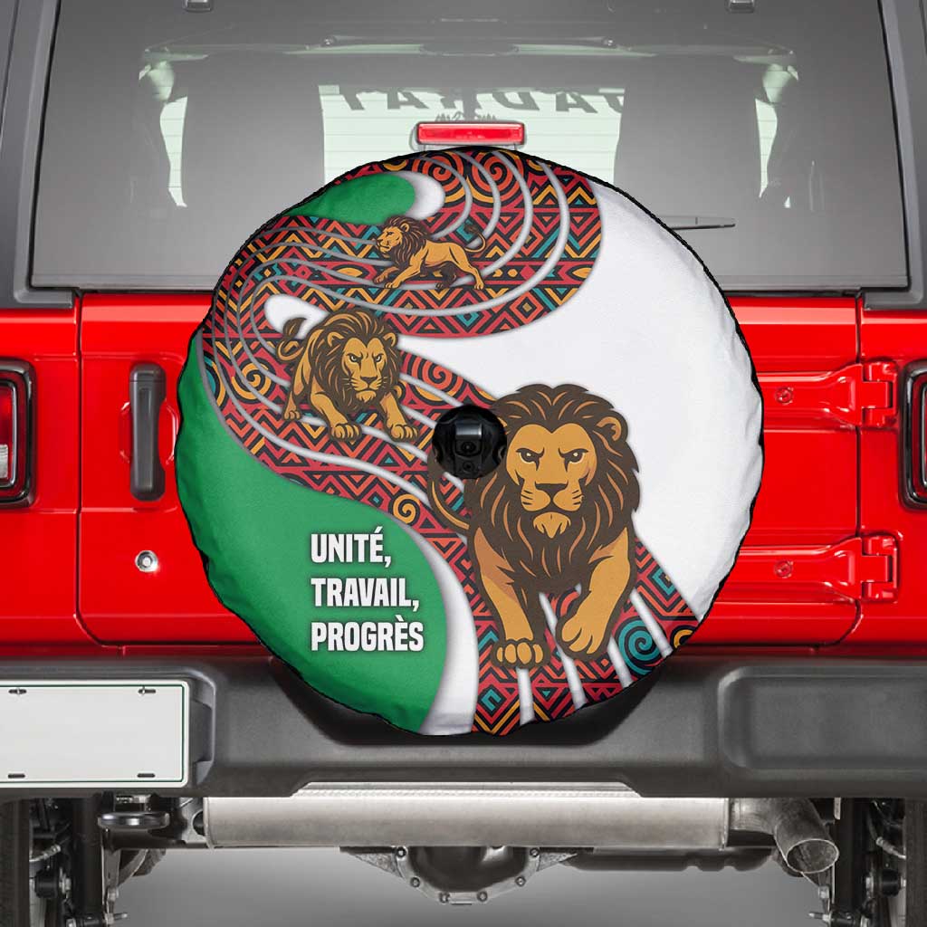 Burundi Lion Tribal Pattern Spare Tire Cover - National Motto Unité Travail Progrès