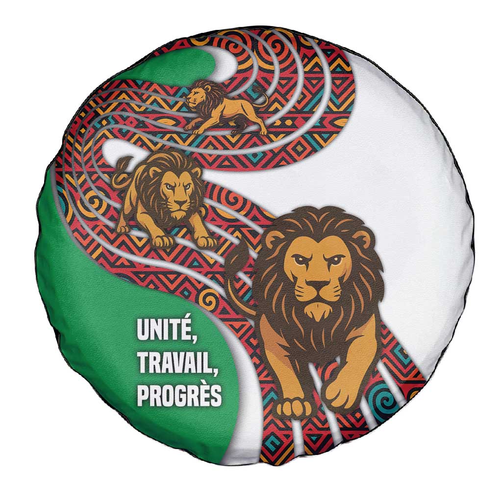 Burundi Lion Tribal Pattern Spare Tire Cover - National Motto Unité Travail Progrès