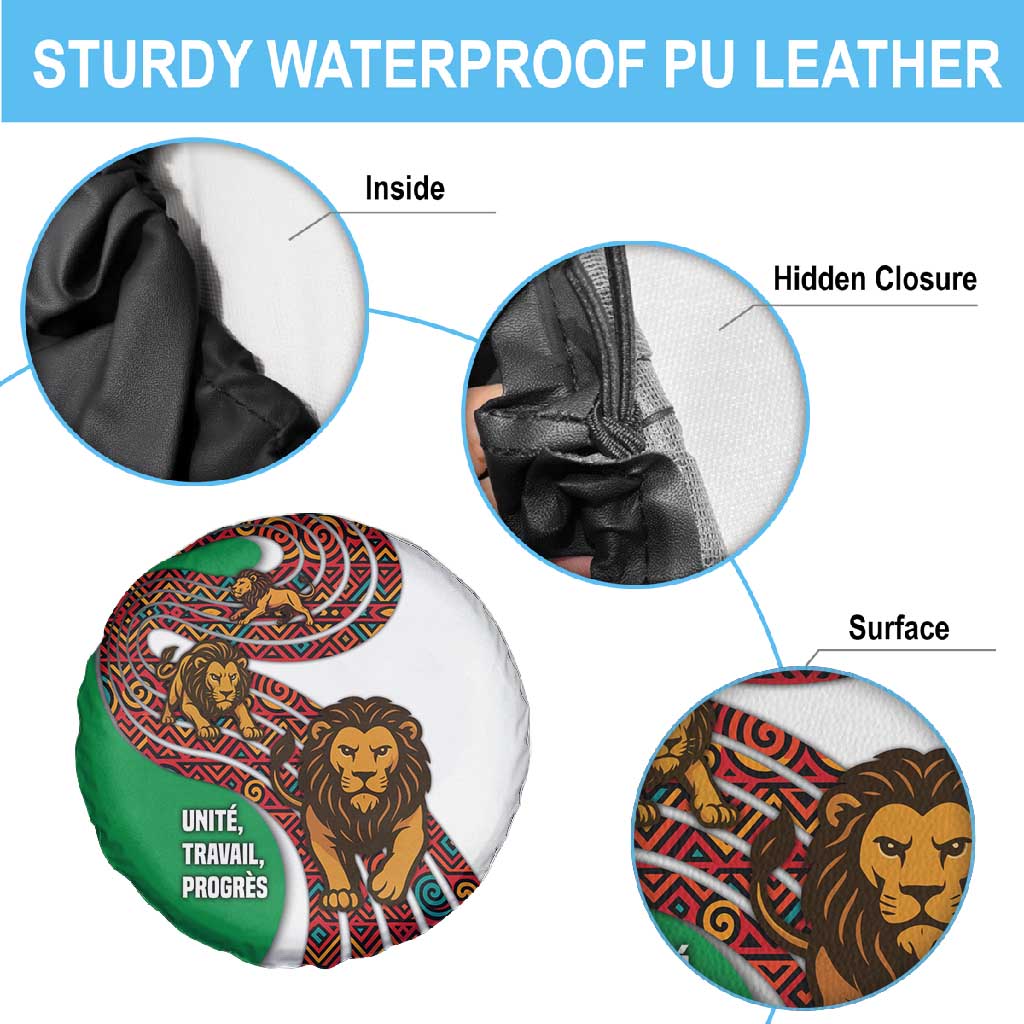 Burundi Lion Tribal Pattern Spare Tire Cover - National Motto Unité Travail Progrès