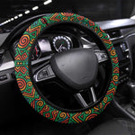 Burundi Lion Tribal Pattern Steering Wheel Cover - National Motto Unité Travail Progrès