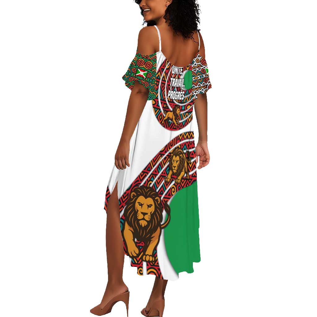 Burundi Lion Tribal Pattern Summer Maxi Dress - National Motto Unité Travail Progrès