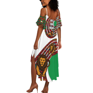 Burundi Lion Tribal Pattern Summer Maxi Dress - National Motto Unité Travail Progrès