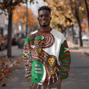 Burundi Lion Tribal Pattern Sweatshirt - National Motto Unité Travail Progrès