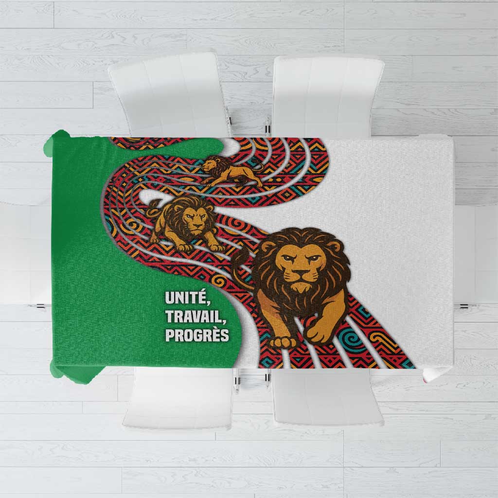 Burundi Lion Tribal Pattern Tablecloth - National Motto Unité Travail Progrès