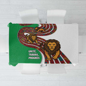 Burundi Lion Tribal Pattern Tablecloth - National Motto Unité Travail Progrès
