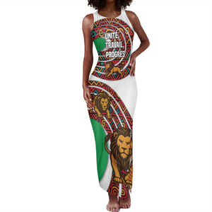 Burundi Lion Tribal Pattern Tank Maxi Dress - National Motto Unité Travail Progrès
