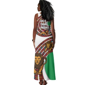 Burundi Lion Tribal Pattern Tank Maxi Dress - National Motto Unité Travail Progrès