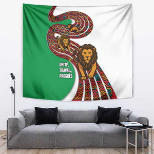 Burundi Lion Tribal Pattern Tapestry - National Motto Unité Travail Progrès