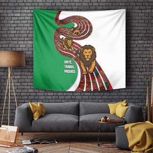 Burundi Lion Tribal Pattern Tapestry - National Motto Unité Travail Progrès