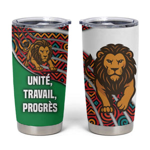 Burundi Lion Tribal Pattern Tumbler Cup - National Motto Unité Travail Progrès