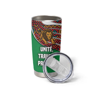 Burundi Lion Tribal Pattern Tumbler Cup - National Motto Unité Travail Progrès