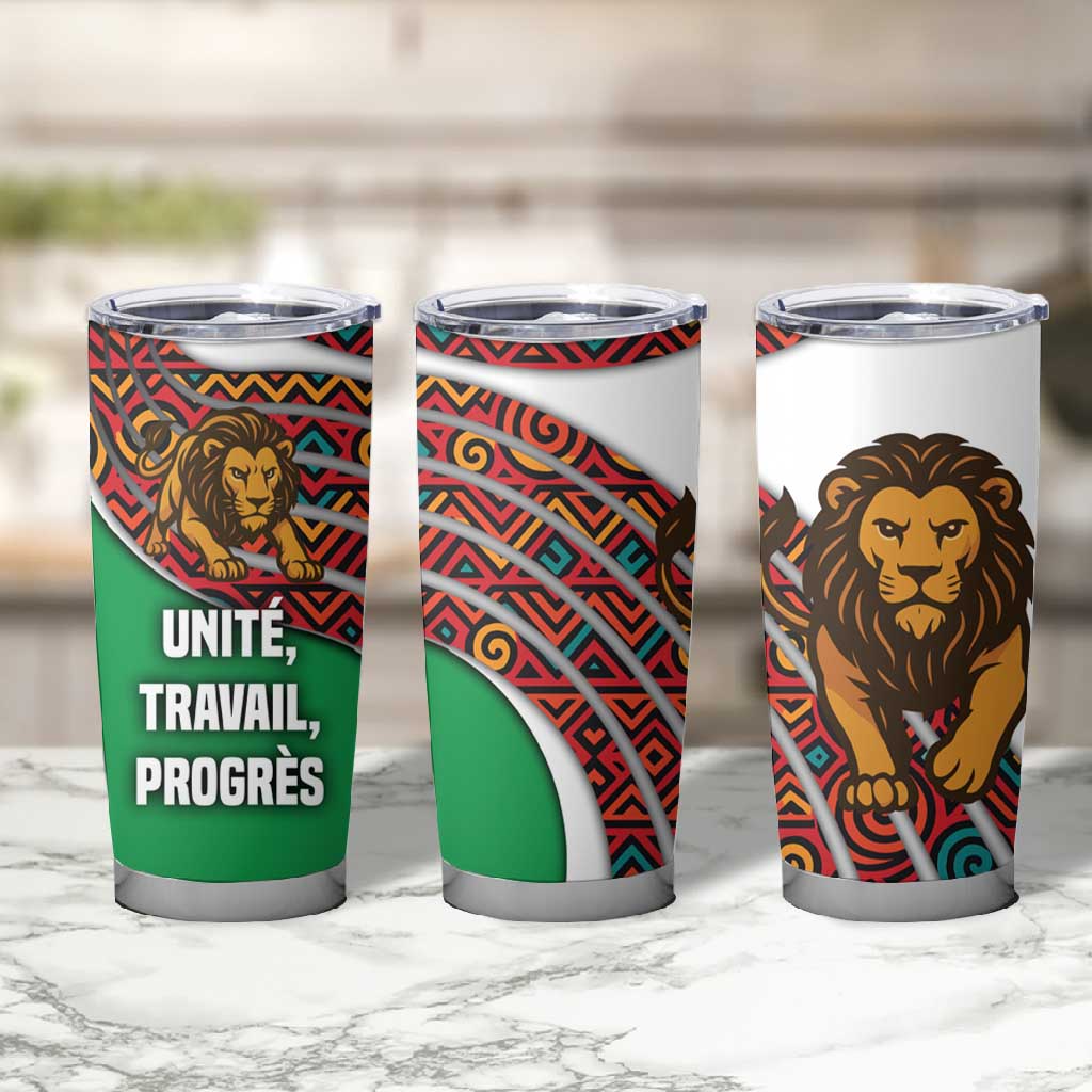 Burundi Lion Tribal Pattern Tumbler Cup - National Motto Unité Travail Progrès