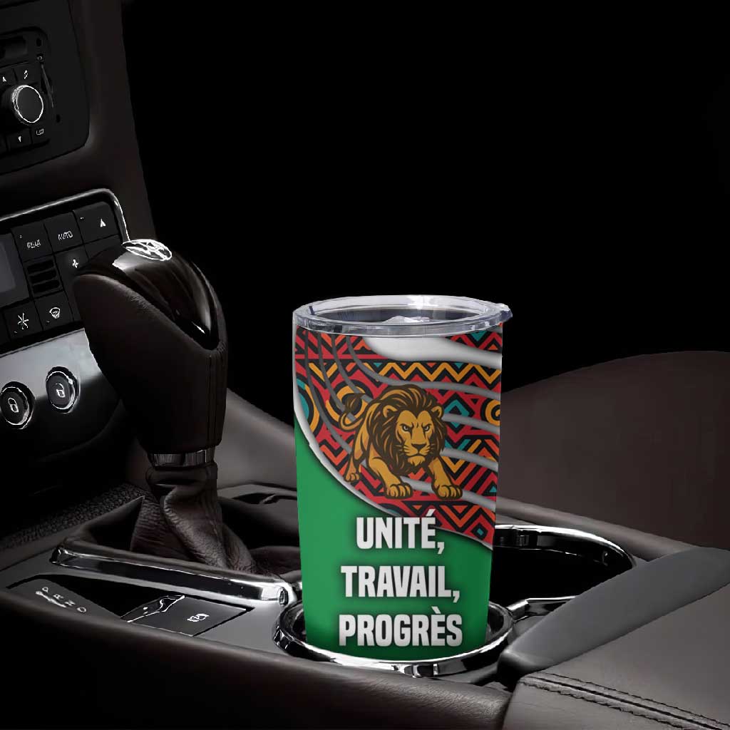 Burundi Lion Tribal Pattern Tumbler Cup - National Motto Unité Travail Progrès