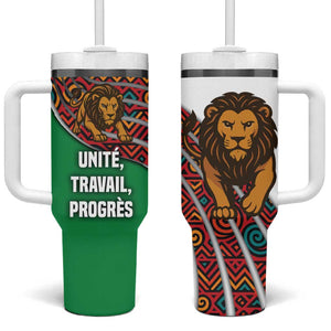Burundi Lion Tribal Pattern Tumbler With Handle - National Motto Unité Travail Progrès