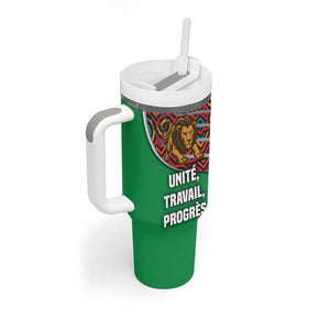 Burundi Lion Tribal Pattern Tumbler With Handle - National Motto Unité Travail Progrès