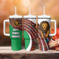 Burundi Lion Tribal Pattern Tumbler With Handle - National Motto Unité Travail Progrès
